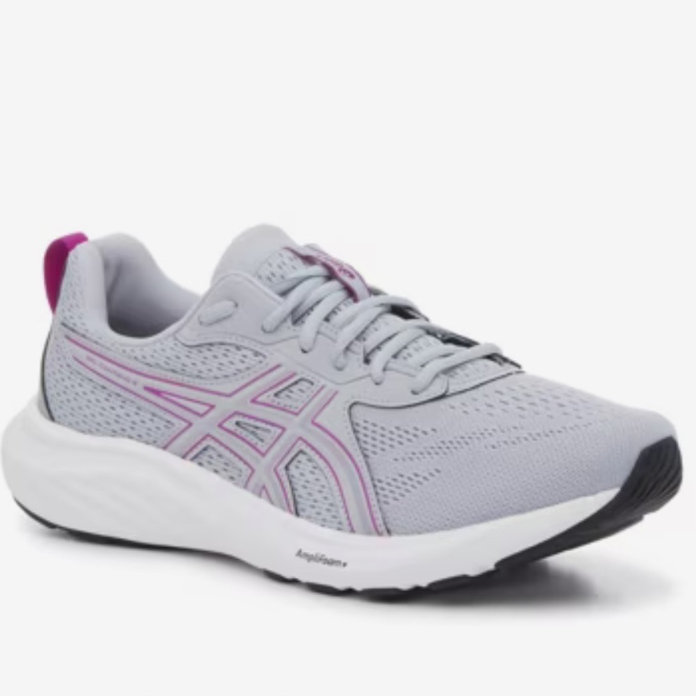 ASICS Gel Contend 9 Light Gray Running Sneakers with Purple Accents